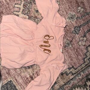 Pink Long Sleeve Baby bubble with Gold 'One' Print